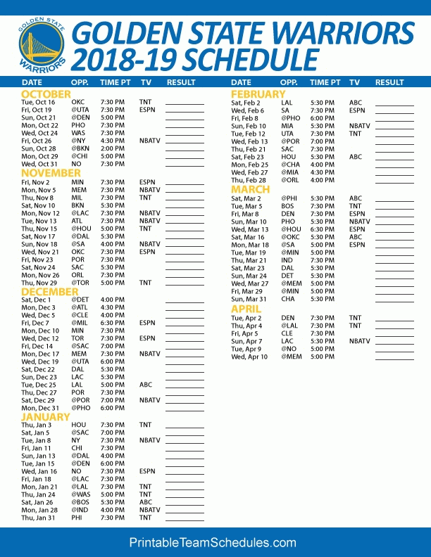 Golden State Warriors Schedule Printable Printable World Holiday