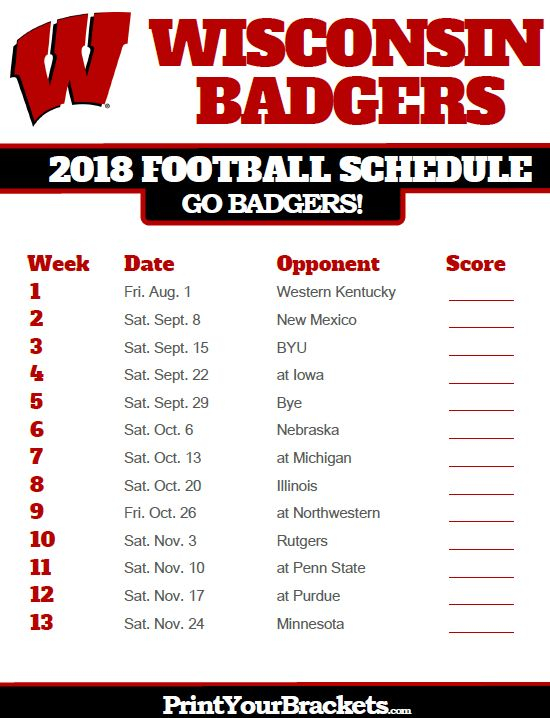 Wisconsin Badgers Football Schedule 2021 Printable FreePrintableTM