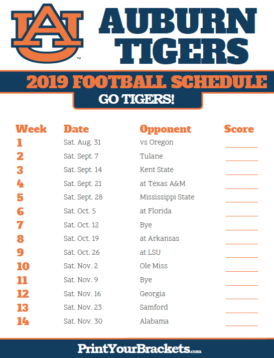 2019 Auburn Tigers Football Schedule Auburn Tigers 