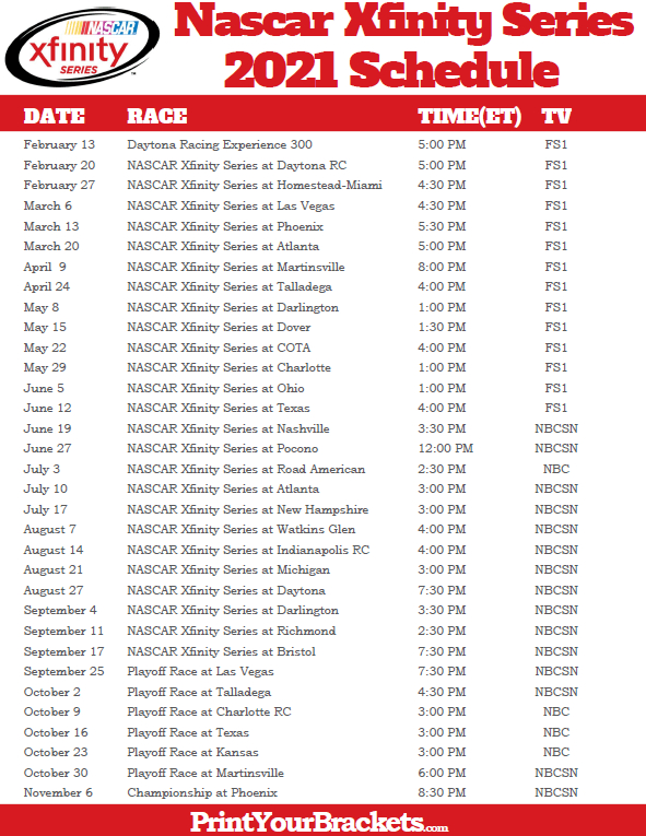 2019 Monster Energy Nascar Cup Series Schedule Printable 