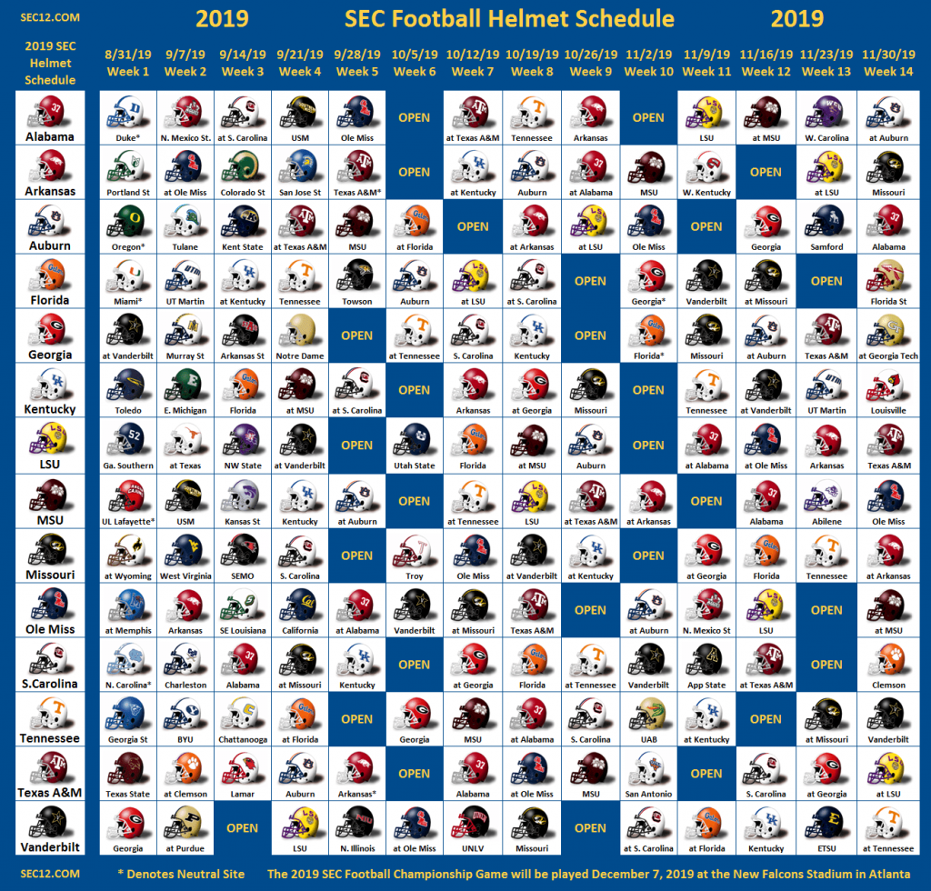 Sec Helmet Schedule Printable 2021