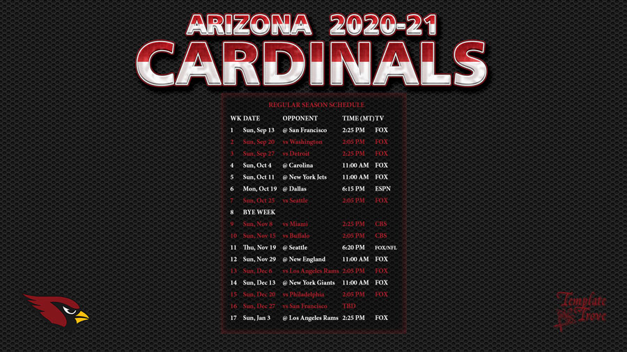Printable Arizona Cardinals Schedule 2021