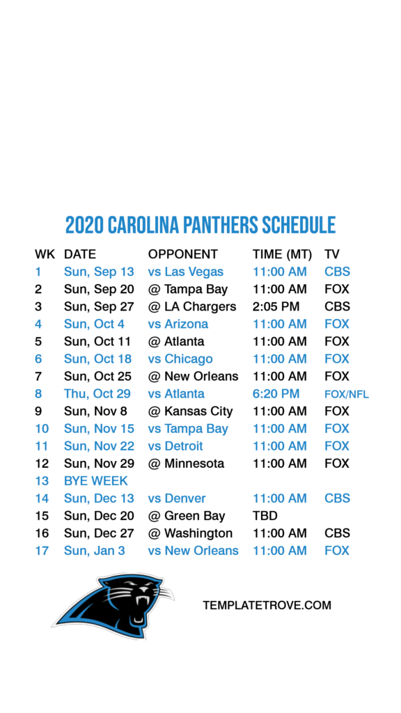 Panthers 2021 Schedule Printable