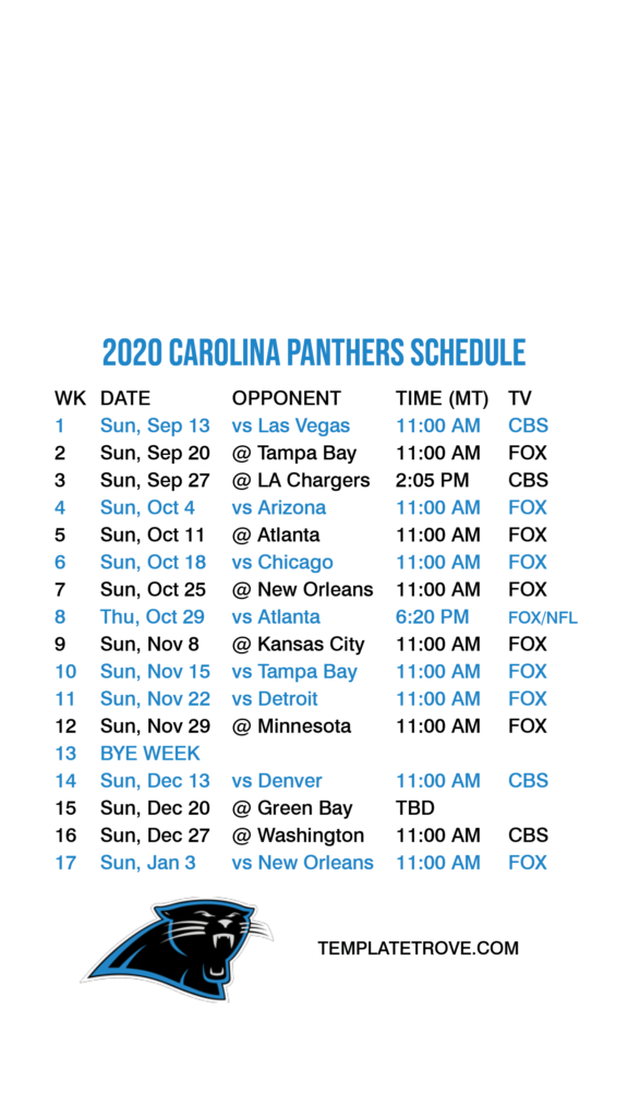 2020 2021 Carolina Panthers Lock Screen Schedule For