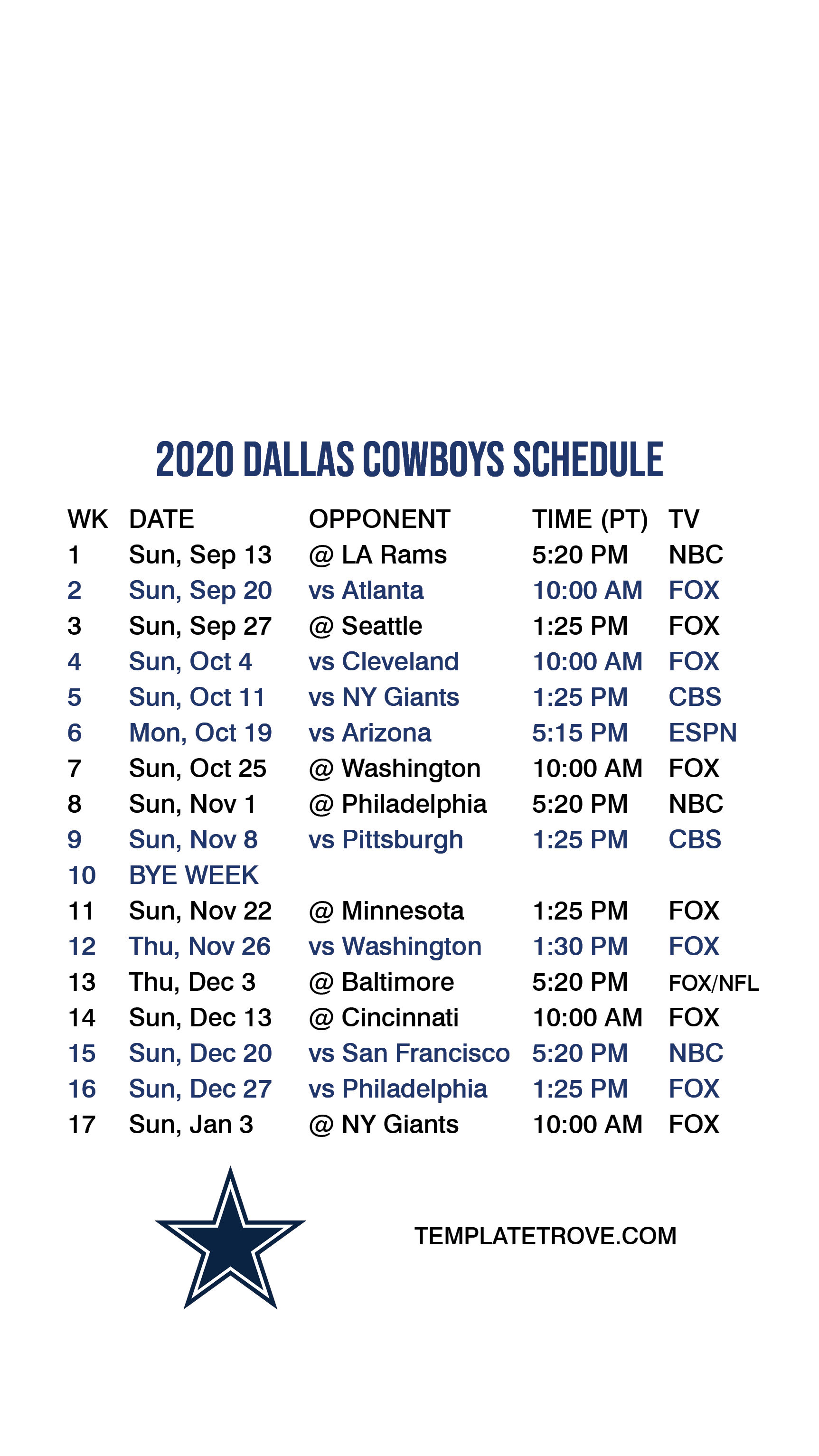 2020 2025 Dallas Cowboys Lock Screen Schedule For IPhone 6 