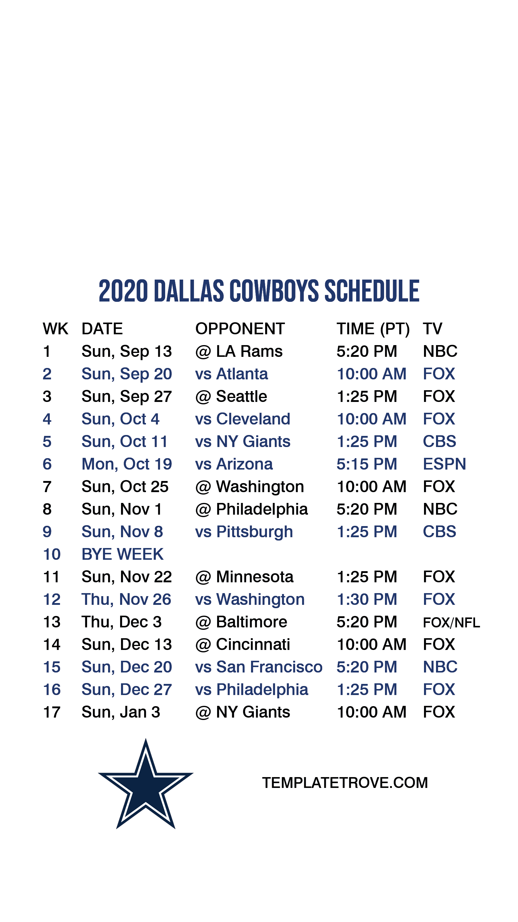 2020 2021 Dallas Cowboys Lock Screen Schedule For IPhone 6 