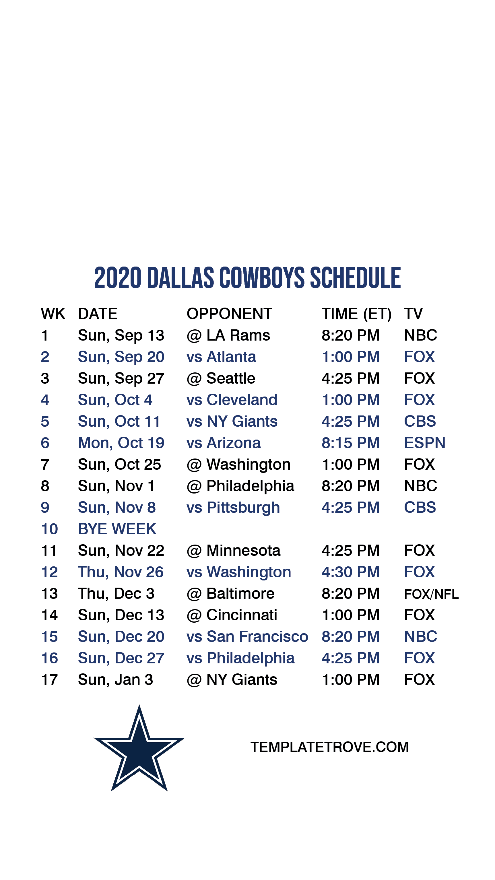 2020 2025 Dallas Cowboys Lock Screen Schedule For IPhone 6 