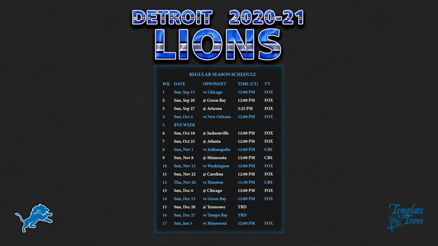 2020 2025 Detroit Lions Wallpaper Schedule
