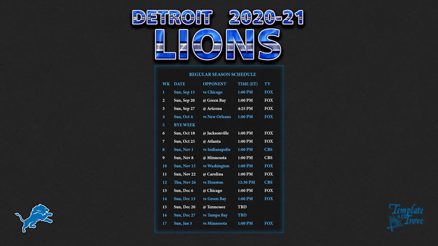 2020 2021 Detroit Lions Wallpaper Schedule