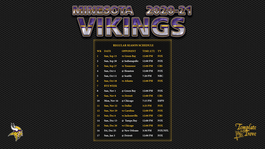 2020 2021 Minnesota Vikings Wallpaper Schedule