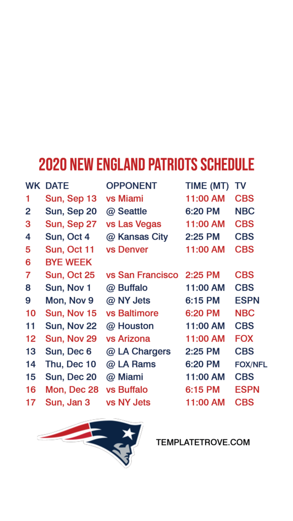 Ne Patriots Schedule 2021 Printable - FreePrintableTM.com | FreePrintableTM.com