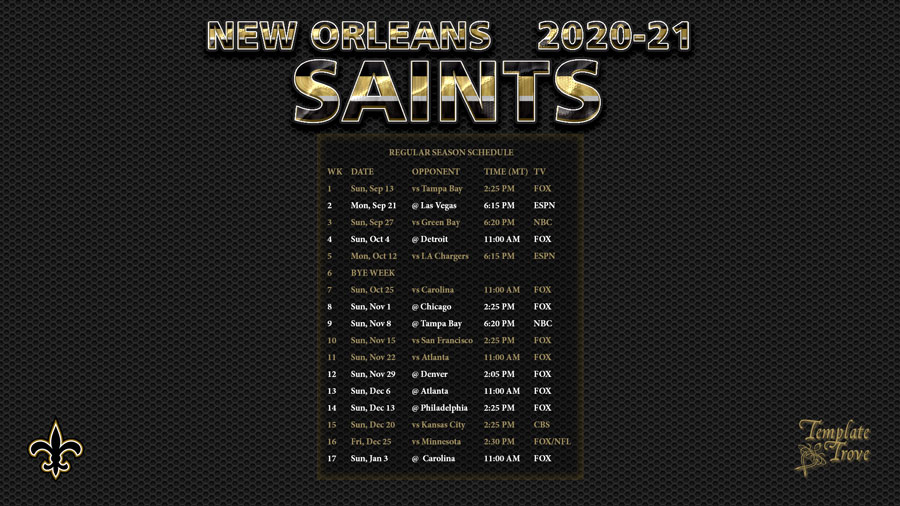 2020 2021 New Orleans Saints Wallpaper Schedule