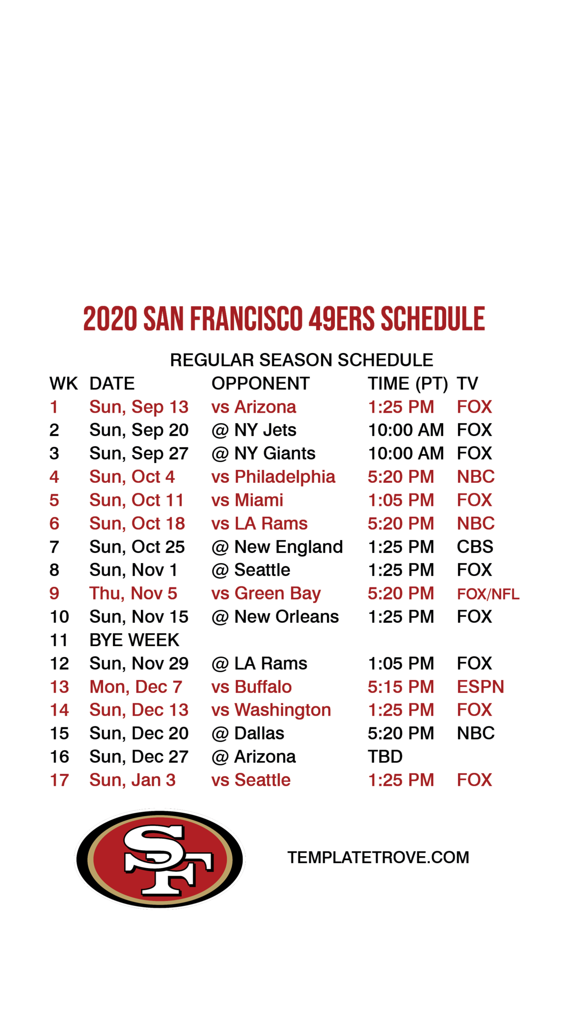 2020 2025 San Francisco 49ers Lock Screen Schedule For 