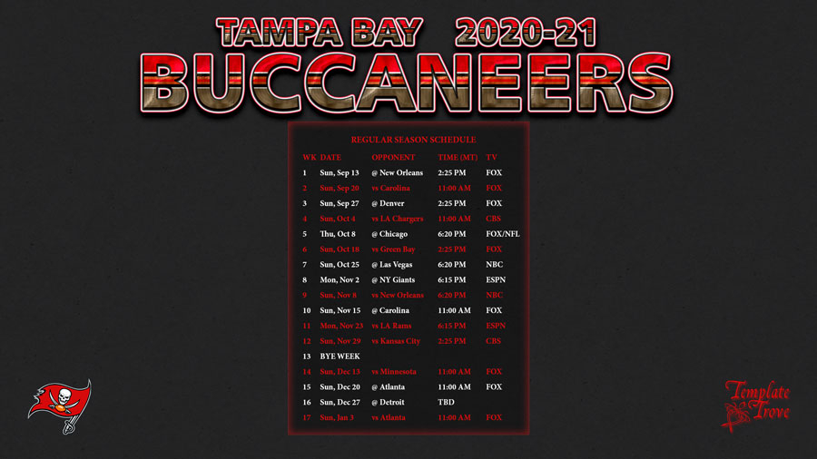 2020 2021 Tampa Bay Buccaneers Wallpaper Schedule