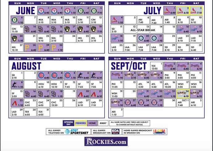 2021 Colorado Rockies Team Schedule Batting Order 