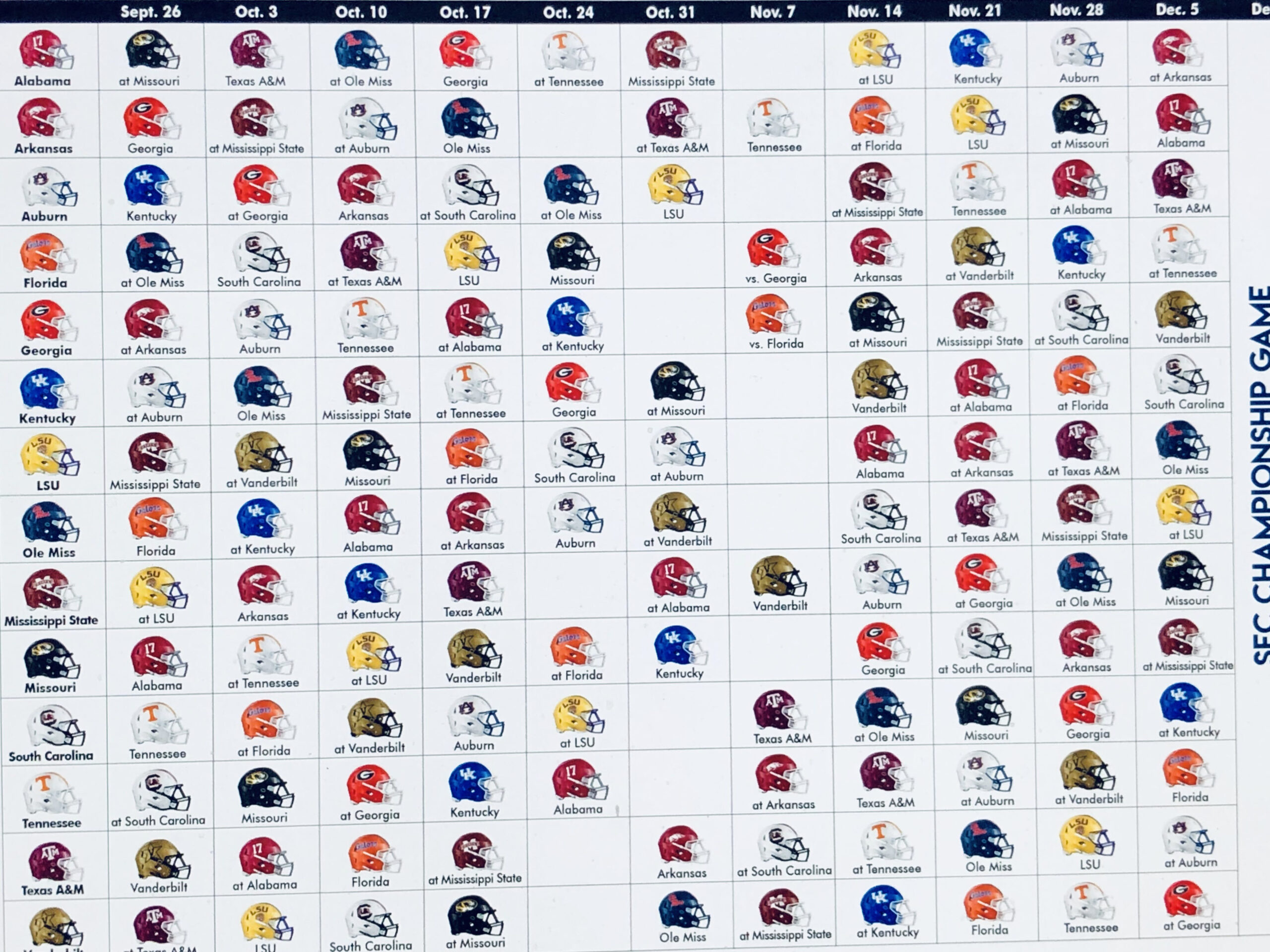 2021 Sec Football Helmet Schedule Printable 