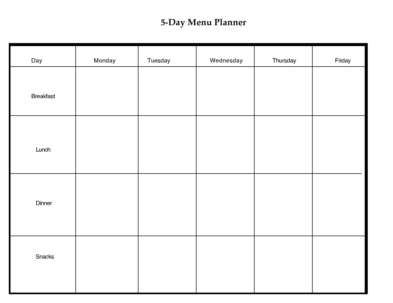 5 Day Weekly Planner Printable Scope Of Work Template 