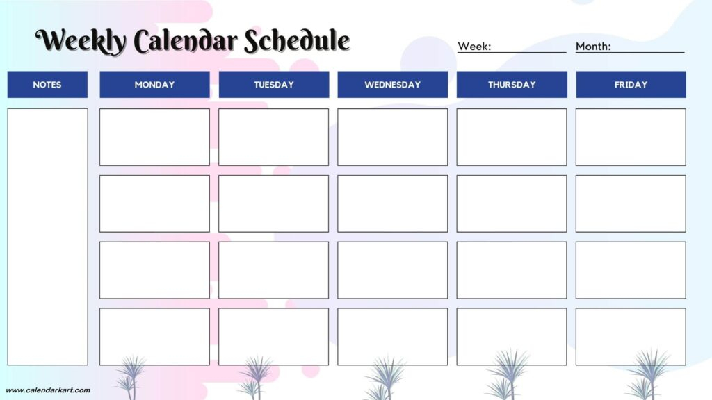 5 Free Printable Weekly Calendar Template CALENDARKART