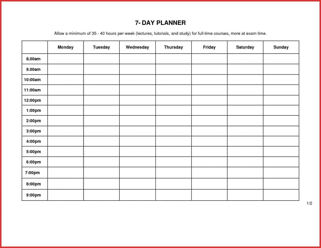 7 Day Week Schedule Template Yatay horizonconsulting co 