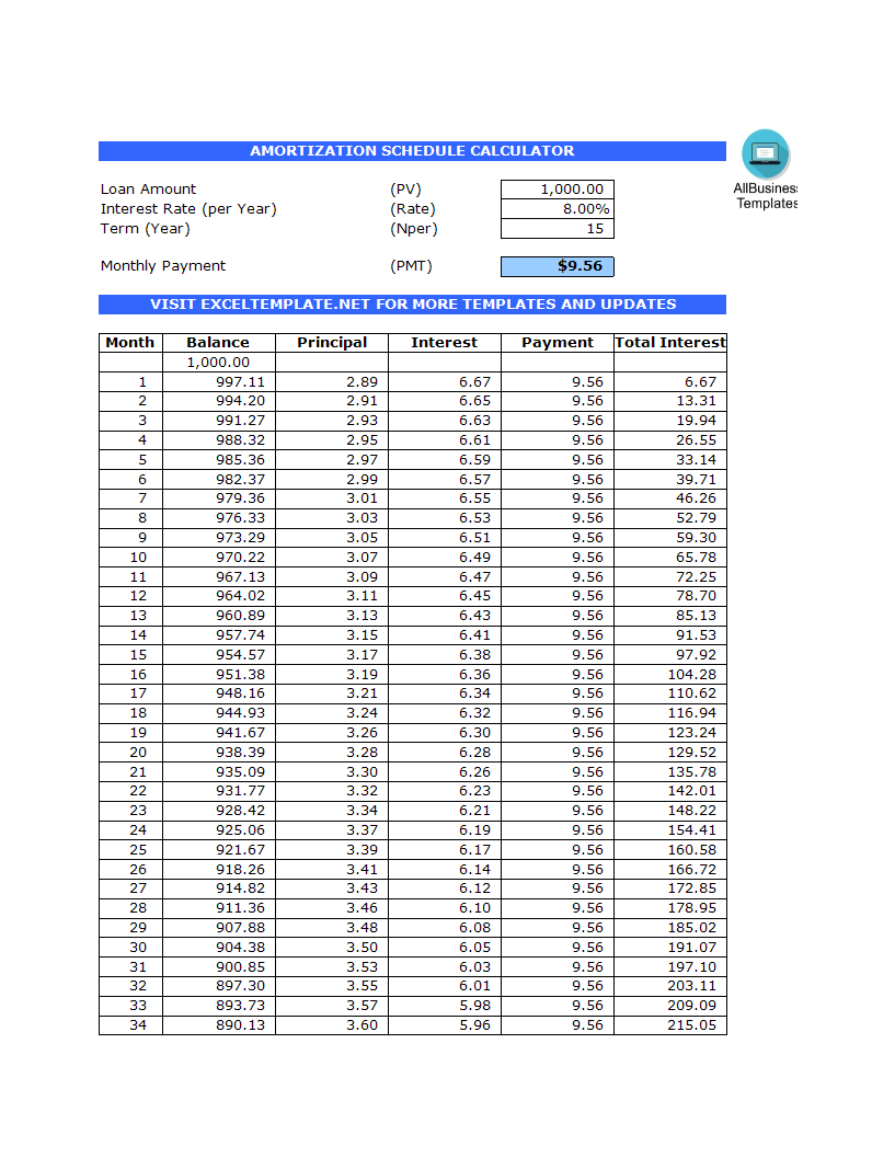 Amortization Schedule Calculator Templates At 