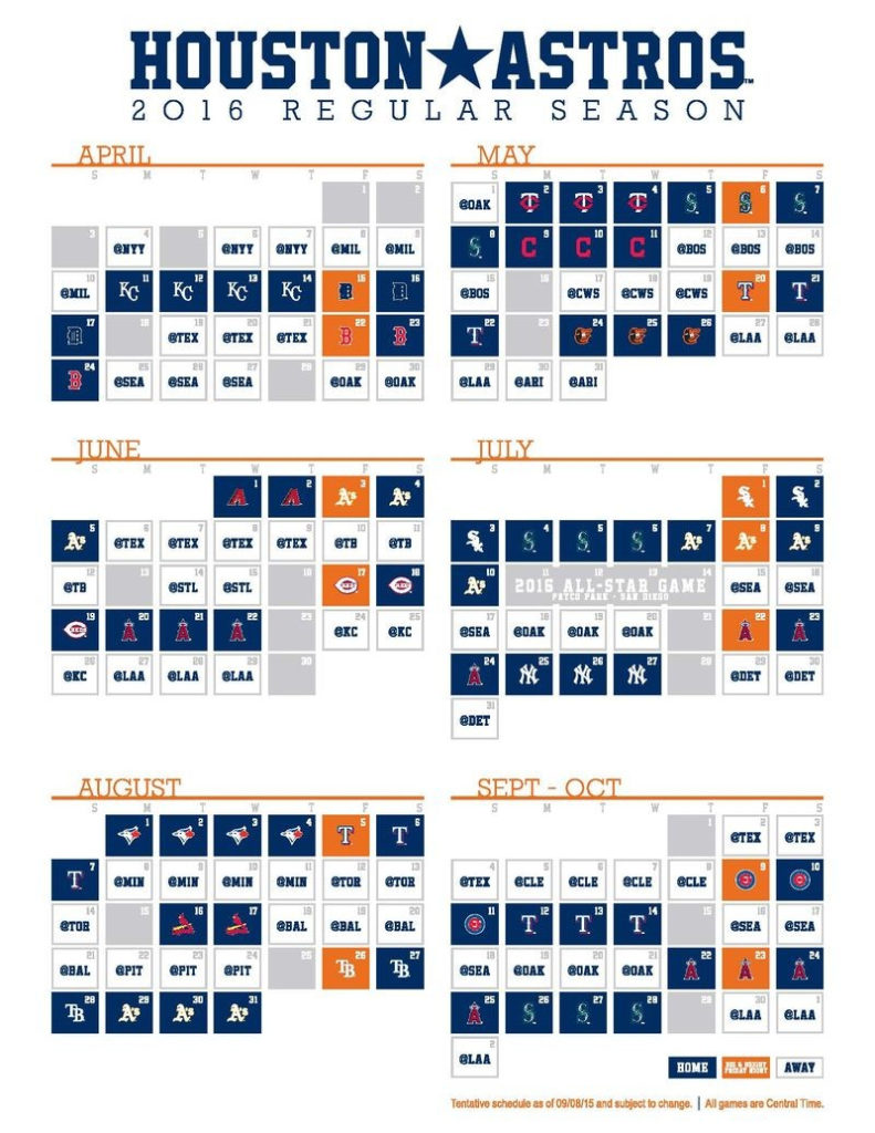 Astros Release 2016 Schedule