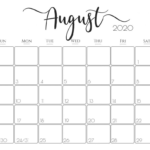 August 2020 Calendar Set Schedule Work From Home