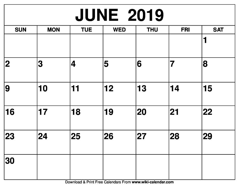 Blank June 2019 Calendar Printable
