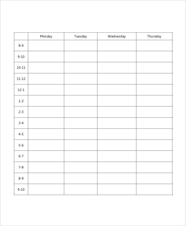 Blank School Schedule Template 8 Free PDF Word Format