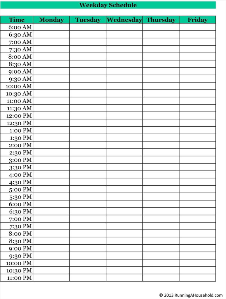 Blank Weekly Calendar 15 Minute Increments Example