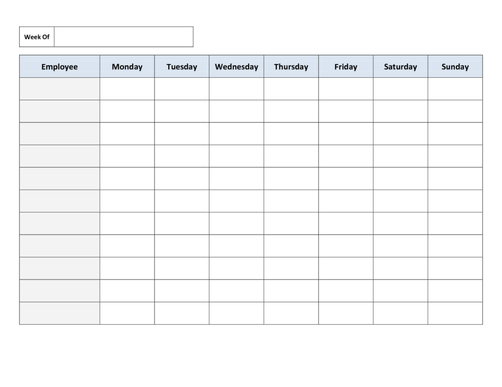 Blank Weekly Work Schedule Template Cleaning Schedule