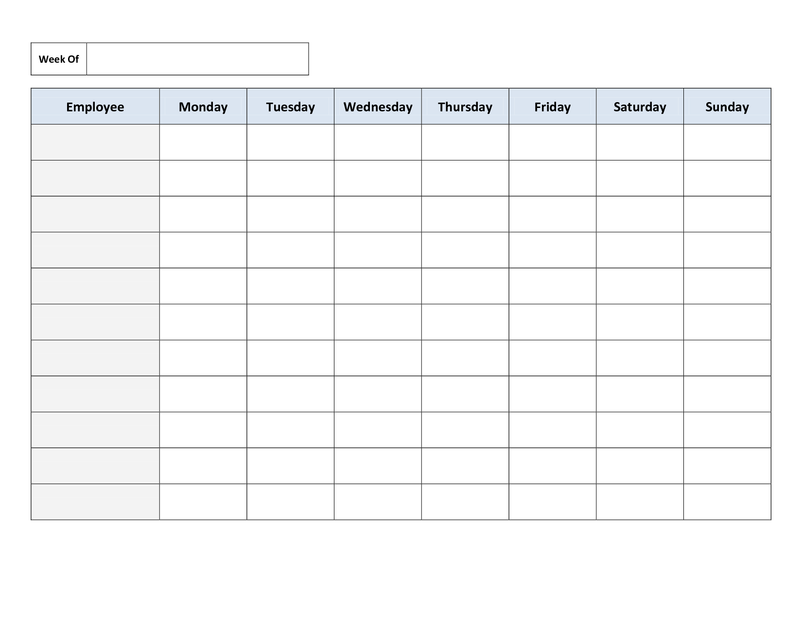 Blank Weekly Work Schedule Template Cleaning Schedule 