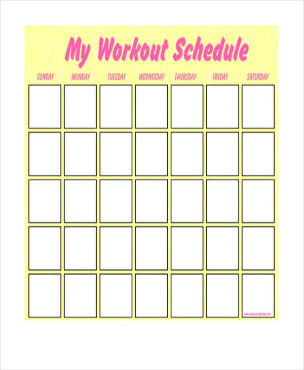 Blank Workout Schedule Template 8 Free Word PDF Format 