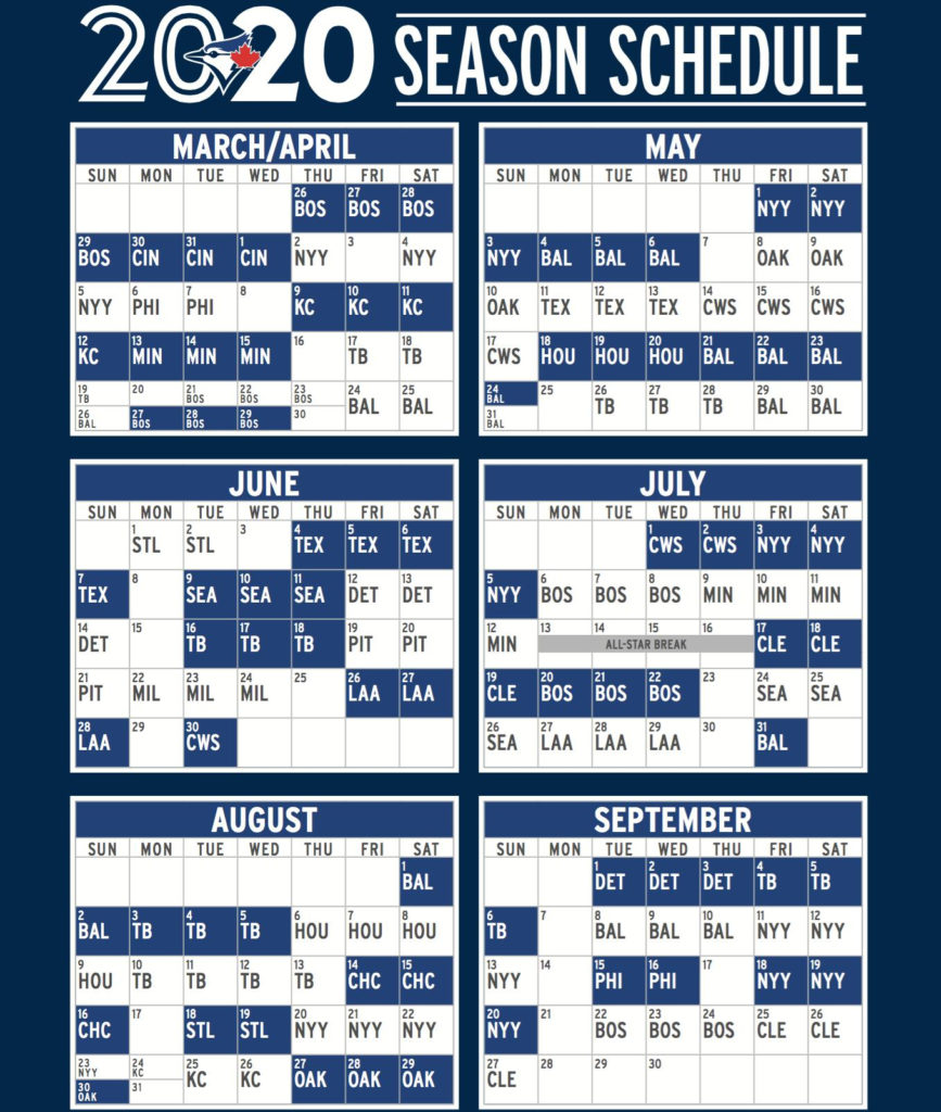 Printable Schedule Toronto Blue Jays