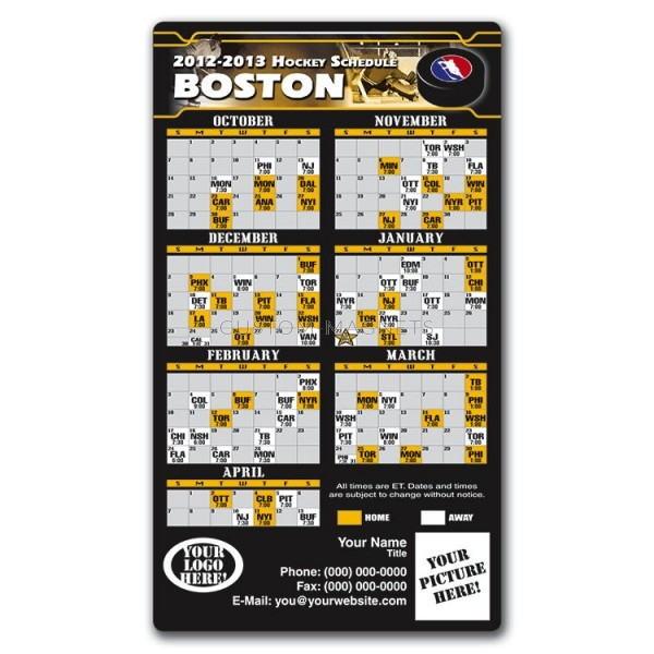 Boston Bruins Pro Hockey Schedule Magnets 4 X 7 Custom