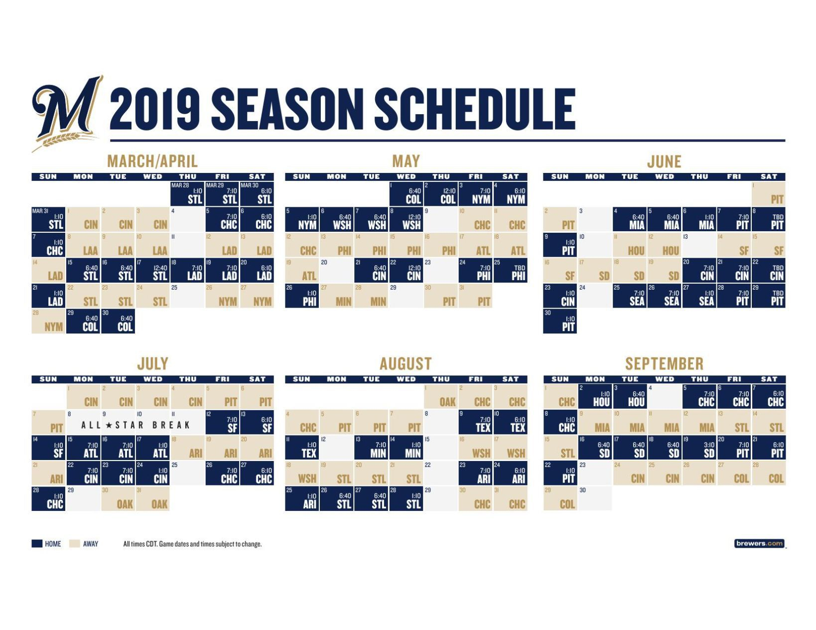 Brewers Schedule 2019 Printable PrintableTemplates