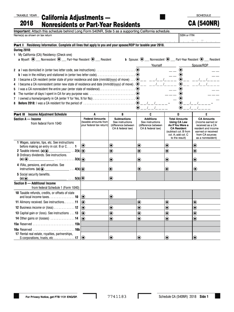 California 540Nr Schedule Fill Out And Sign Printable 