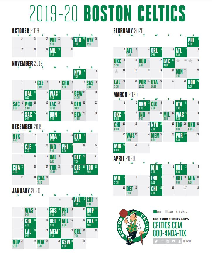 Celtics Schedule NBA Reveals Boston s Slate For 2019 20 