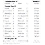 Central Time Week 10 NFL Schedule 2020 Printable