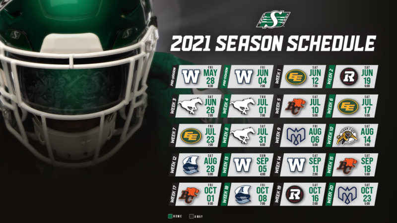 CFL Releases comeback 2021 Schedule Saskatchewan 