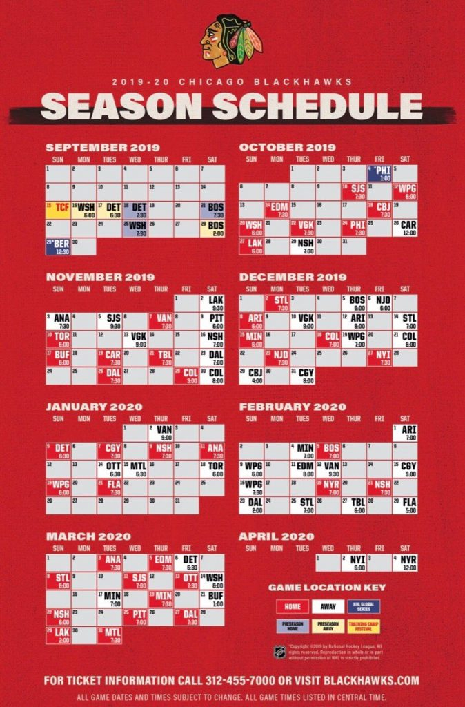 Printable Blackhawks Schedule 2021 2022