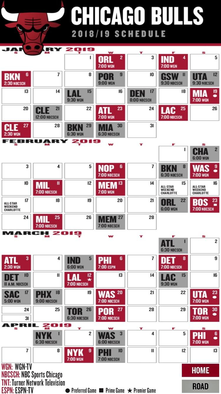 Printable Chicago Bulls Schedule