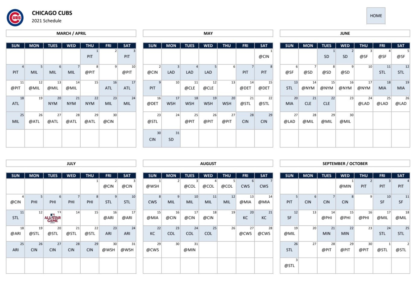 Chicago Cubs Announce 2021 Schedule