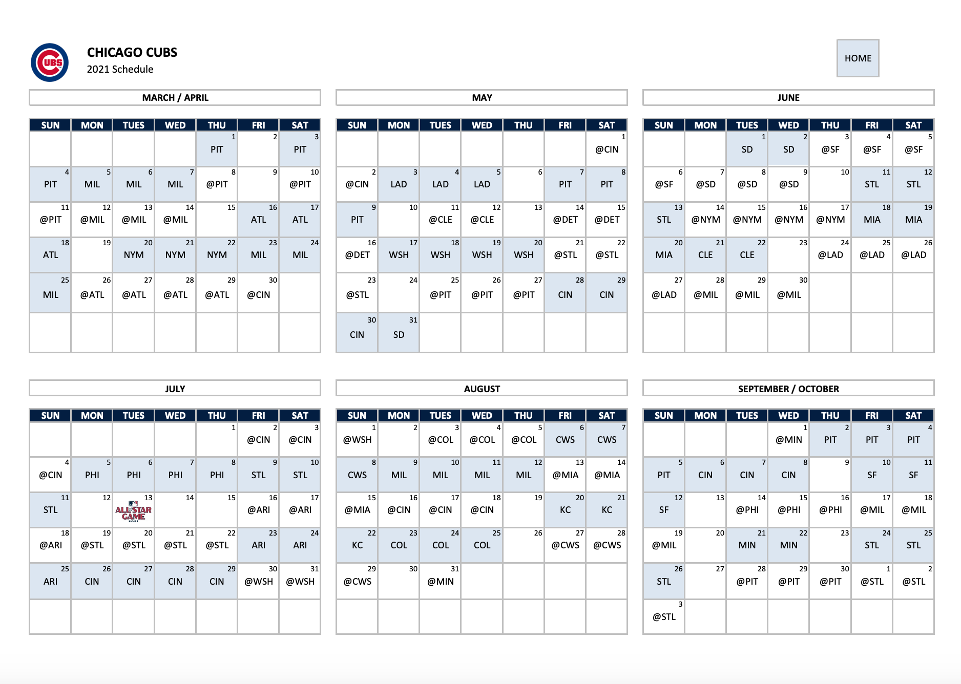 Chicago Cubs Calendar 2021 Huts Calendar