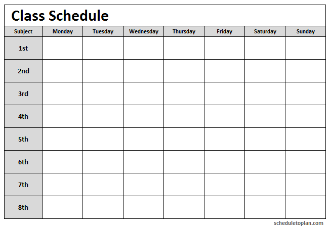 Class Schedule Template Printable For School College 