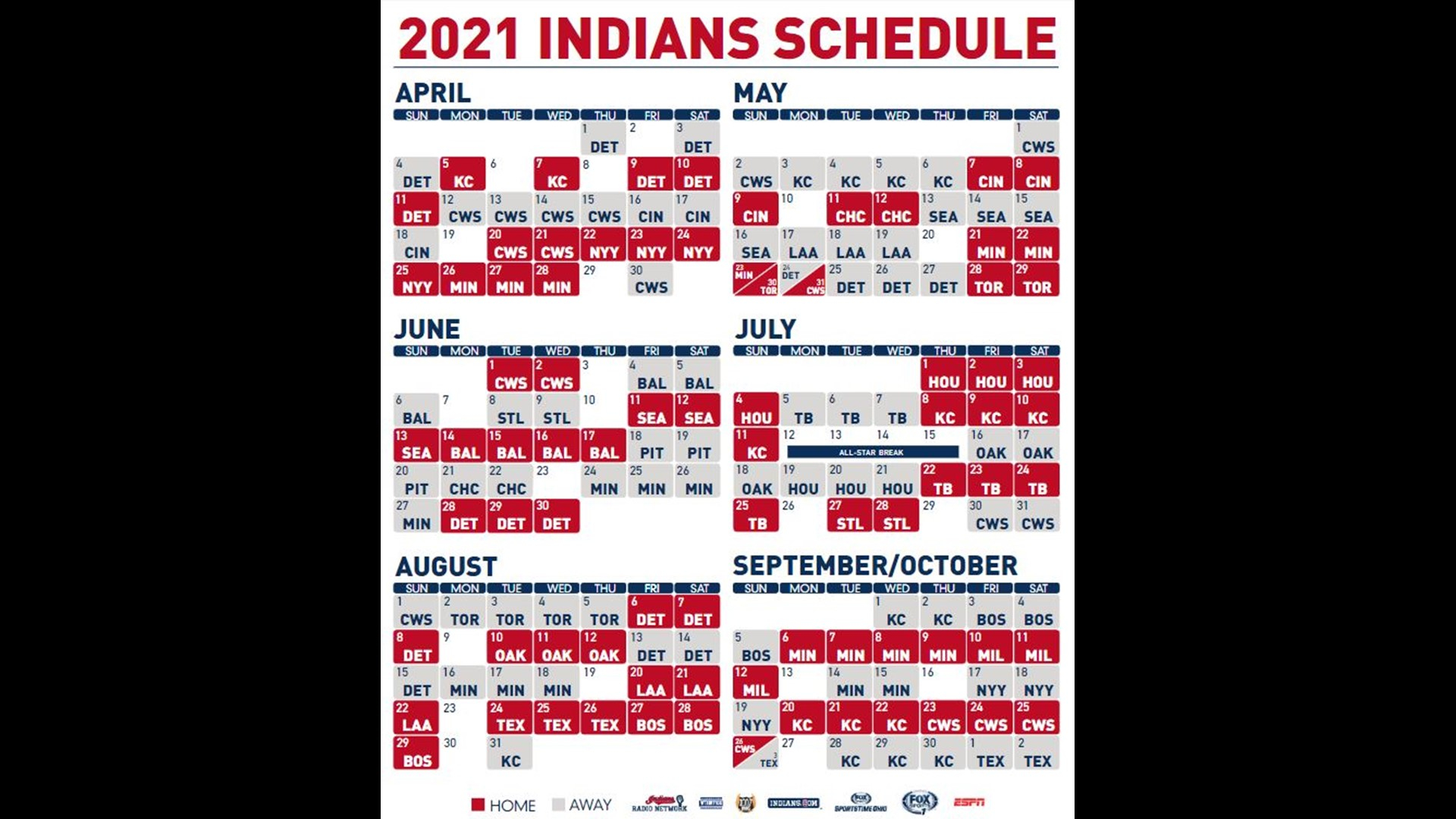 Cleveland Indians 2021 Schedule Printable