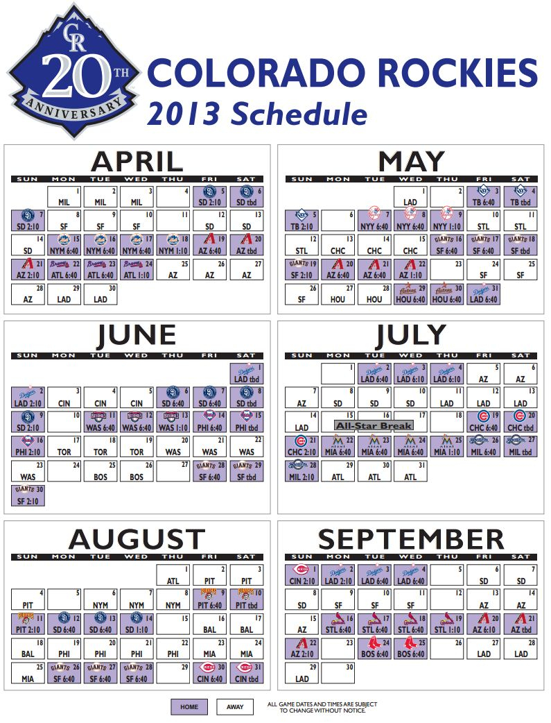 Colorado Rockies 2019 Schedule Printable PrintAll