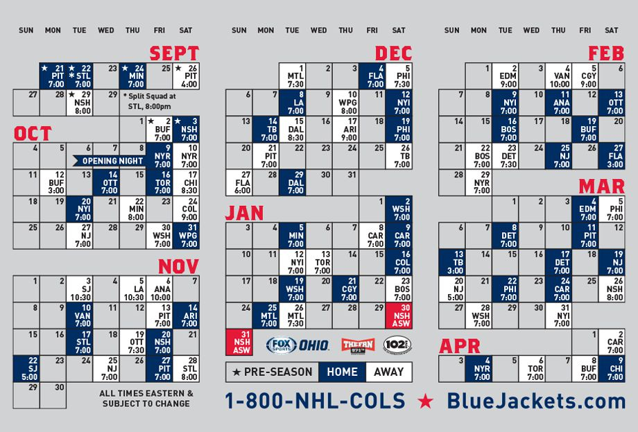 Columbus Blue Jackets Schedule Printable PrintAll