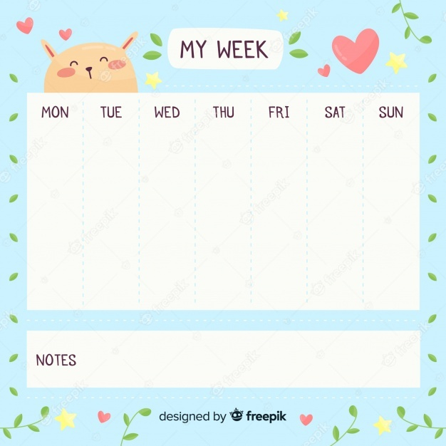 Cute Hand Drawn Weekly Schedule Template Free Vector