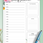 Daily Hourly Planner With Floral Pattern Printable PDF