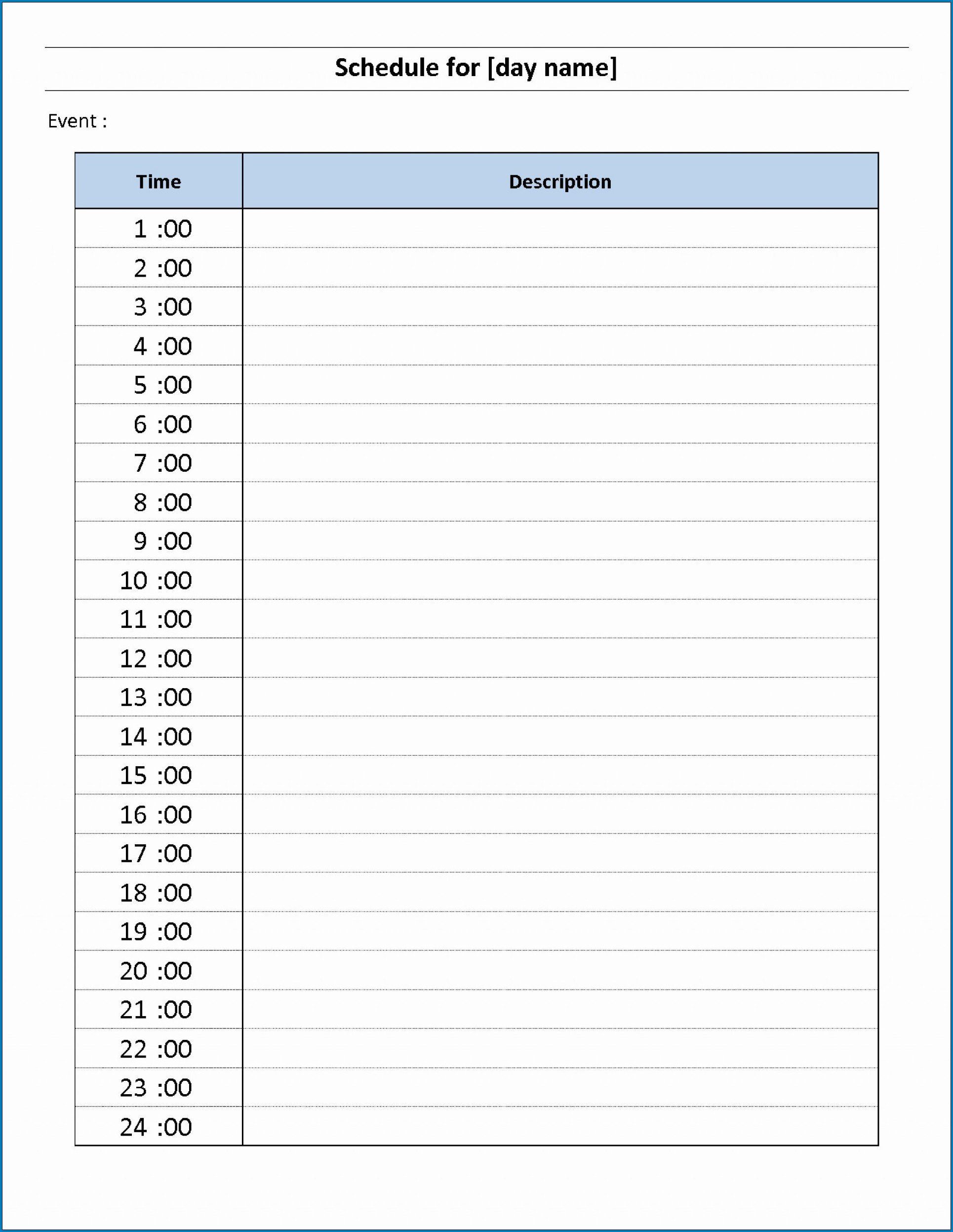 Daily Hourly Schedule Free Free Calendar Template